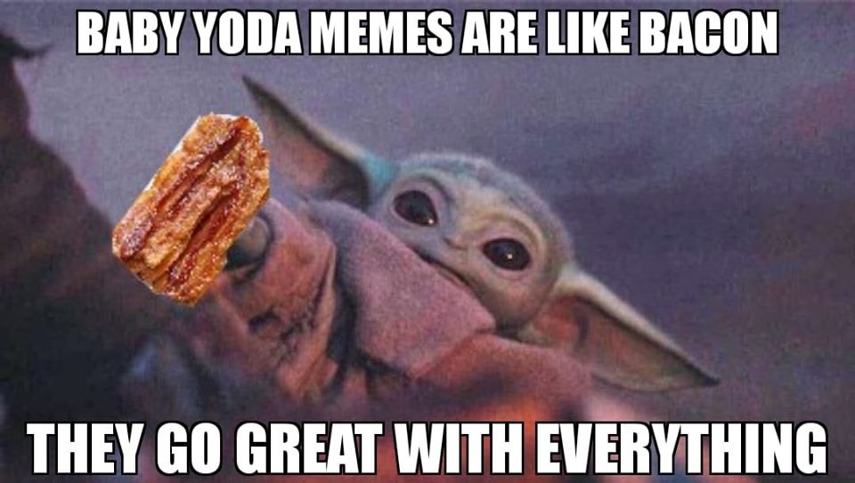 This meme is a humorous image of the character Baby Yoda from the Star Wars franchise, with a surprised expression on his face. The text overlay reads "Baby Yoda's first time on the internet" and "They go wild for the memes". The image is likely a play on the popular "They go wild for" meme format, with a humorous twist on the character's introduction to internet culture.